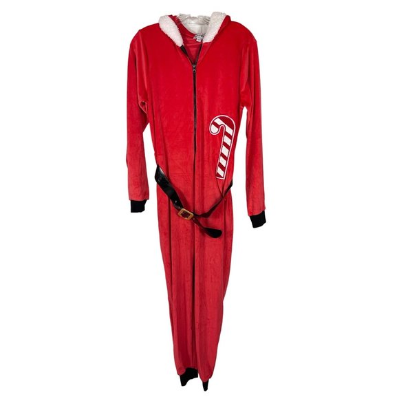 Poof! Intimates & Sleepwear Poof One Piece Fleece Santa Suit Pajamas Christmas Holiday Red